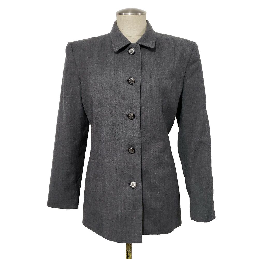 Oleg Cassini Gray 100% Wool Business Office Blazer Made in Greece Buttons  Sz 10